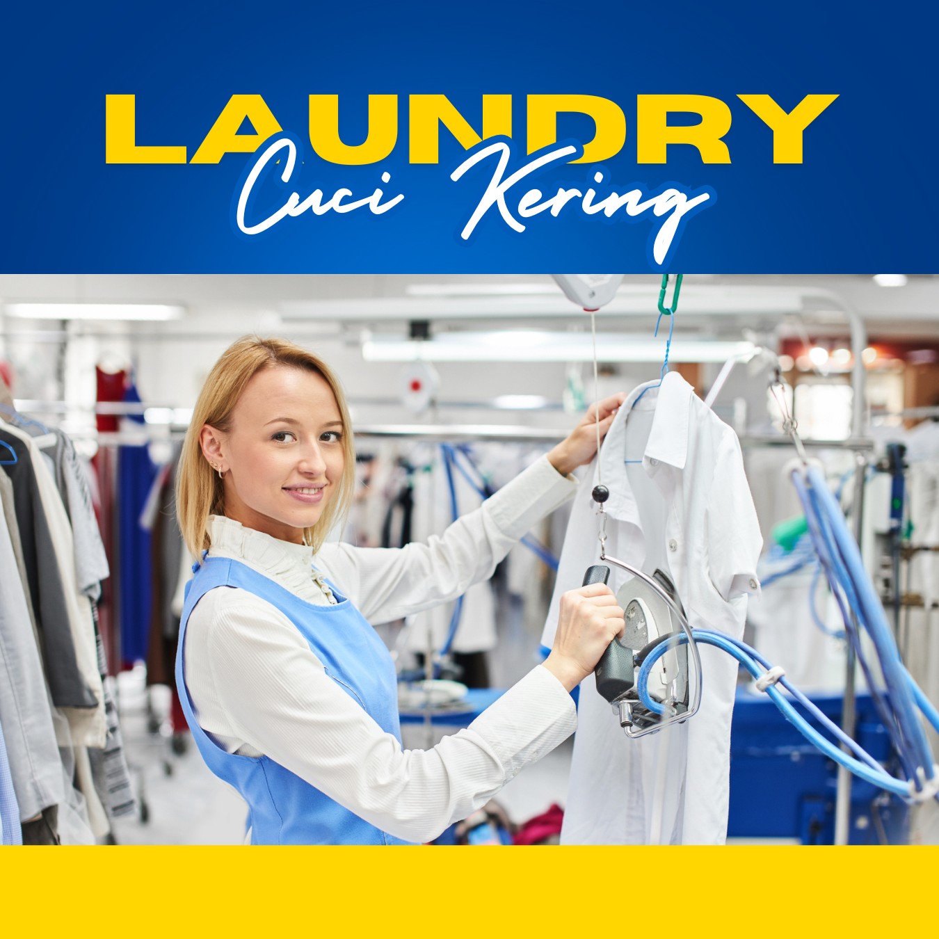 Biru dan Kuning Modern Promo Jasa Laundry Postingan Instagram - 1
